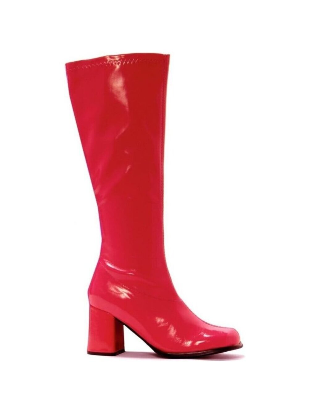 Women's Red Gogo Knee High Boot Zipper Leather Causal Chunky Molded Heel